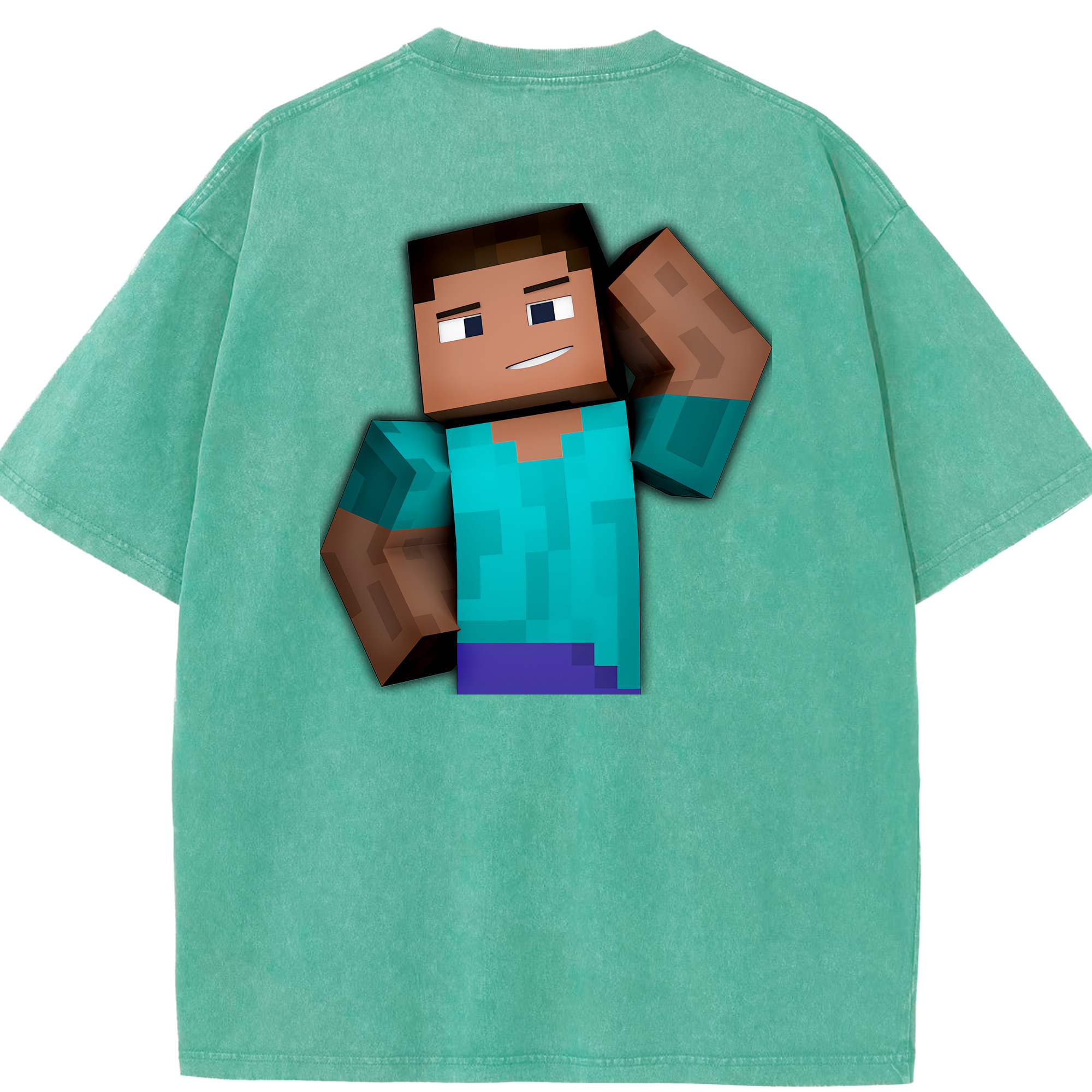 （画像用） マインクラフト ブロックの世界 Minecraft MC Block world 綿100% ヴィンテージ風 半袖Tシャツ（背面プリント）